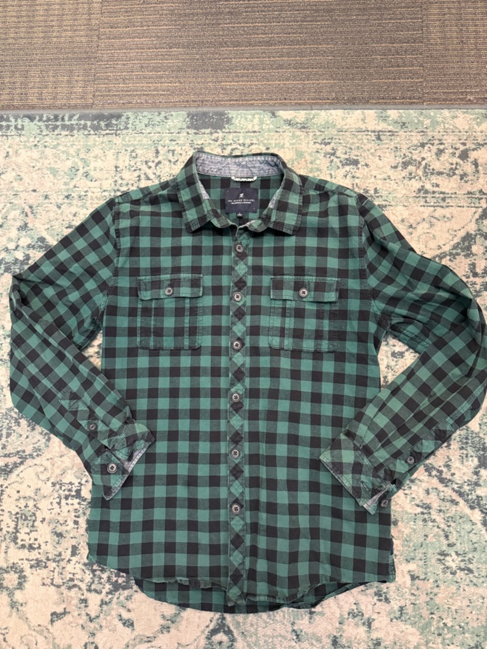 Men's Roark Green/Black Check Flannel Shirt - Large